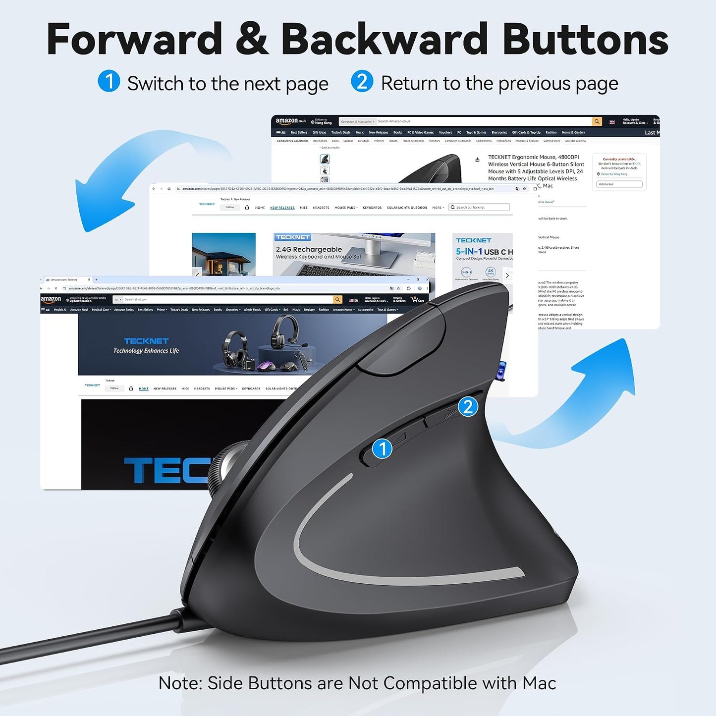 TECKNET Wired Mouse, Comfortable Ergonomic Mouse with 6400 DPI | Plug & Play, 4-Level Adjustable DPI, Silent Click, Vertical Mouse Compatible with Laptop/PC/Windows/Chromebook