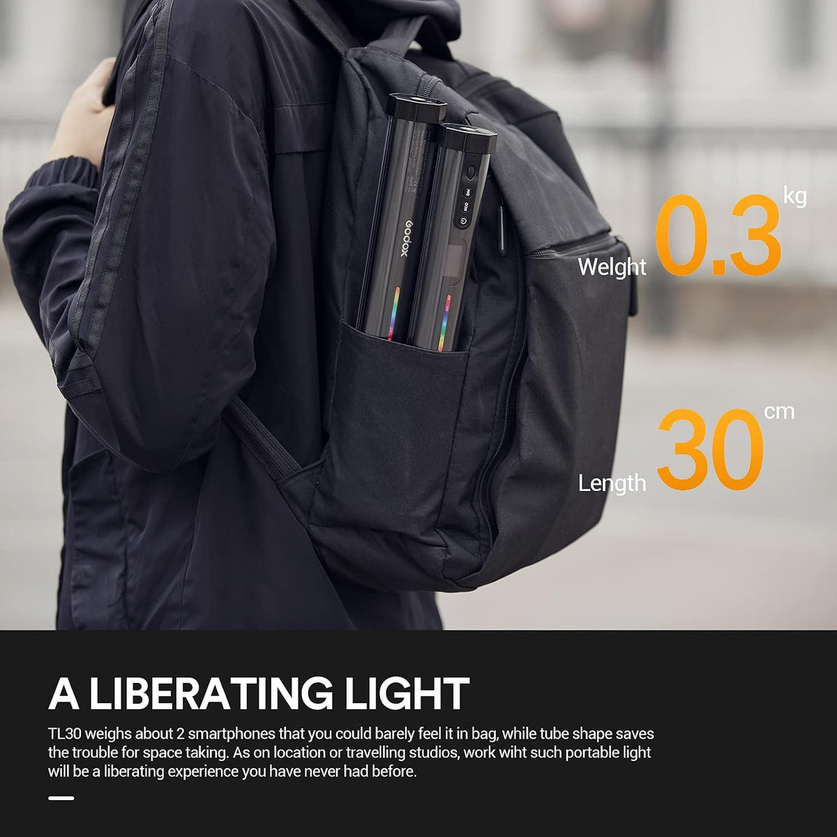 Godox TL30 Tube Light, Magnetic RGB Led Video Light Wand Stick