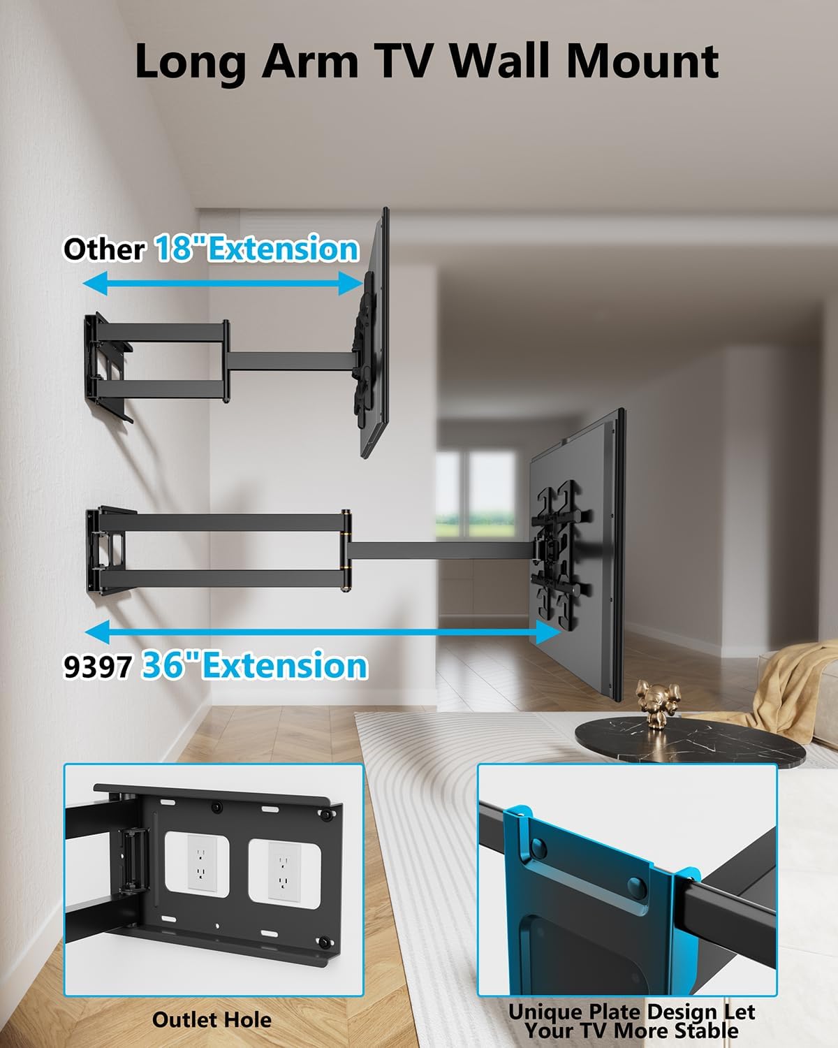 FORGING MOUNT Long Arm TV Wall Mount for 42-90 Inch TVs up to 150 lbs
