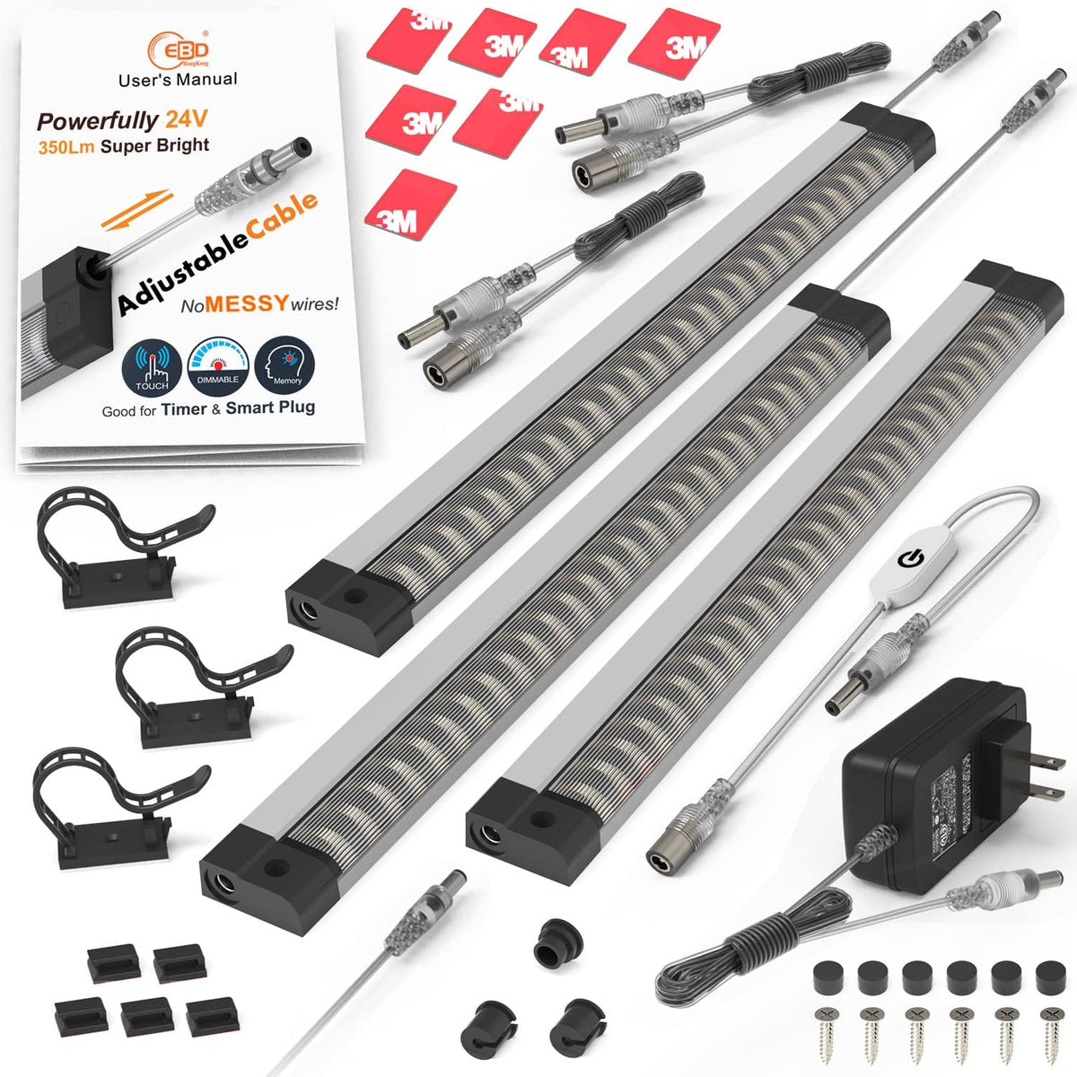 EBD Under Cabinet Light Bar, Neat Plug-in 6 Pcs 12 Inch, 6500K Y-Splitter