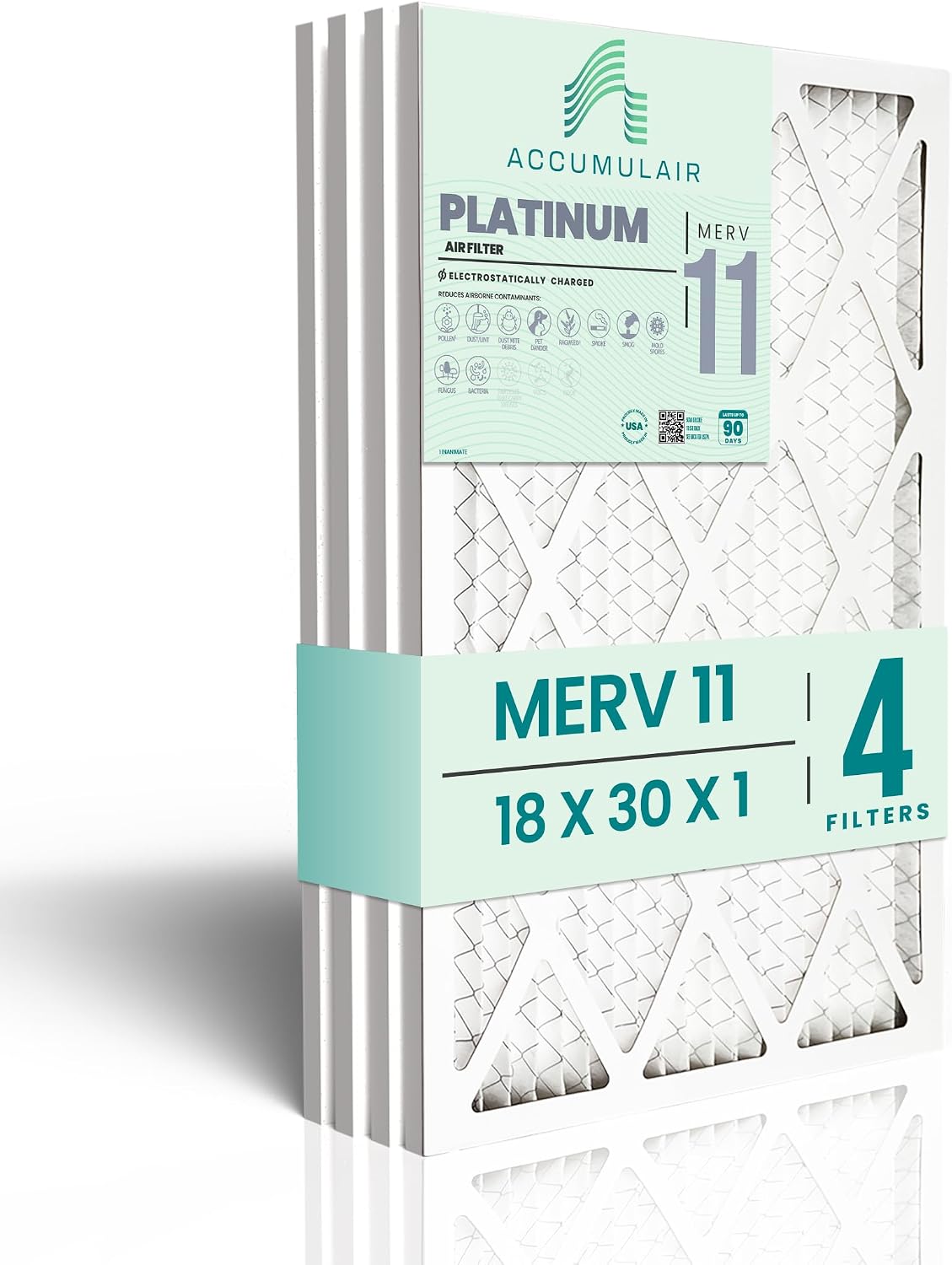 Accumulair Platinum 20x30x1 MERV 11 HVAC Air Filter (4-Pack) | Replacement Air Filter for AC and Furnace | Made in USA | Actual Size 19.75 x 29.75 x 0.75