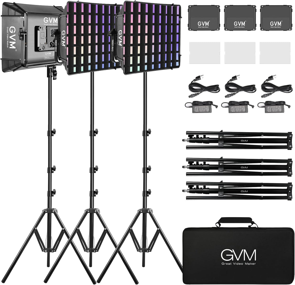 GVM RGB LED Video Light Kit, Dimmable Photography Lighting with APP Control, 680RS 50W 3 Packs Led Panel Light for YouTube Studio, Video Shooting, Gaming, Streaming, Zoom, Broadcasting, Conference