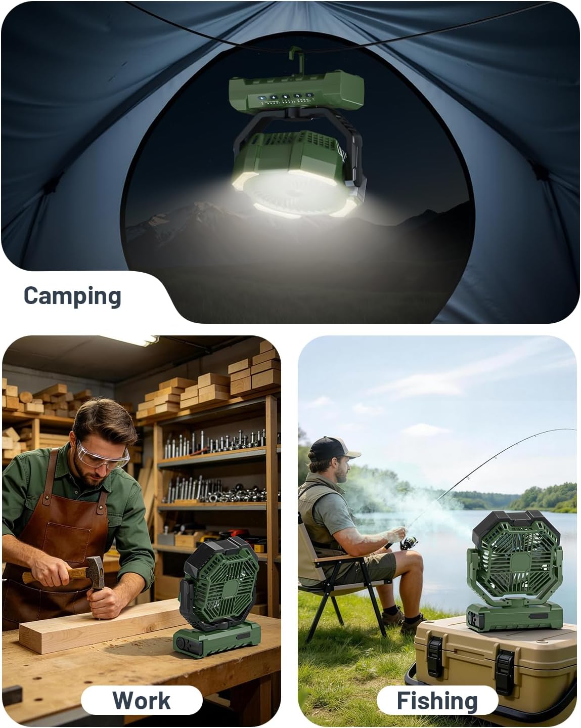 Misting Fan, Portable Camping Fans with 9oz Water Tank, 24000mAh Rechargeable Fan with 4 Speed, Battery Powered Fans with 120H Cooling, Last 5H Mist, 2 Mist Modes, Light, Outsides/Summer Essential