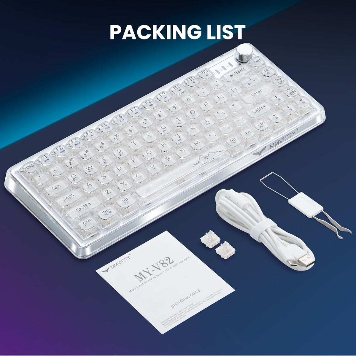 MMViCTY75% Hot‑Swappable Tri‑Mode Mechanical Keyboard, Wireless BT 5.0 2.4G USB‑C Gaming Keyboard with Volume Knob, Pre‑Lubed Linear Switch, RGB Backlit Metal Shell Compact Keyboard for PC Mac Gamers