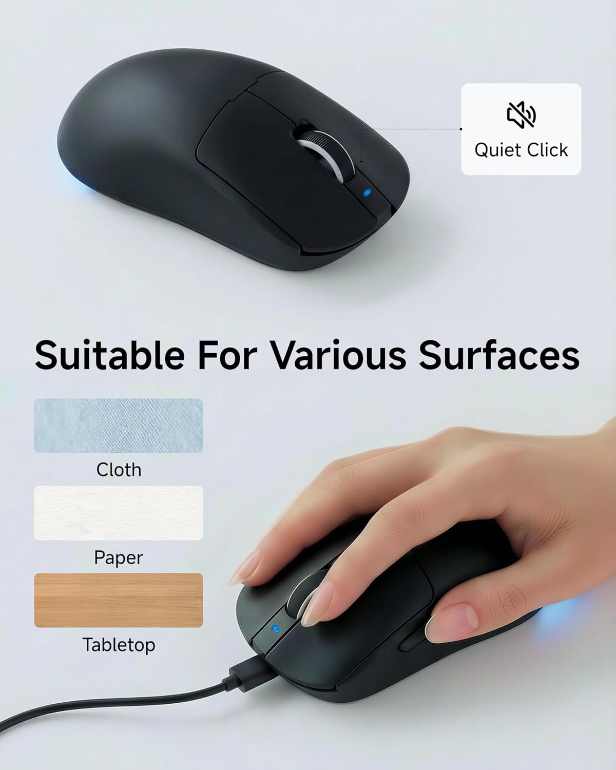 EWEADN Wired Keyboard and Mouse Combo with Detachable Wrist Rest - Black