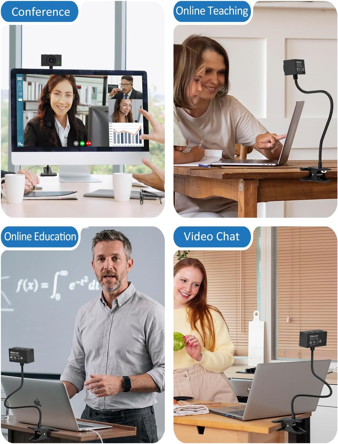 Webcam with Stand, 2K Webcam for PC with Microphone, HD Laptop Web Camera | Wide Angle Webcam With FOV 95°, USB Plug & Play, Manual Focus, Zoom Computer Webcam for Online Teaching, Video Calls