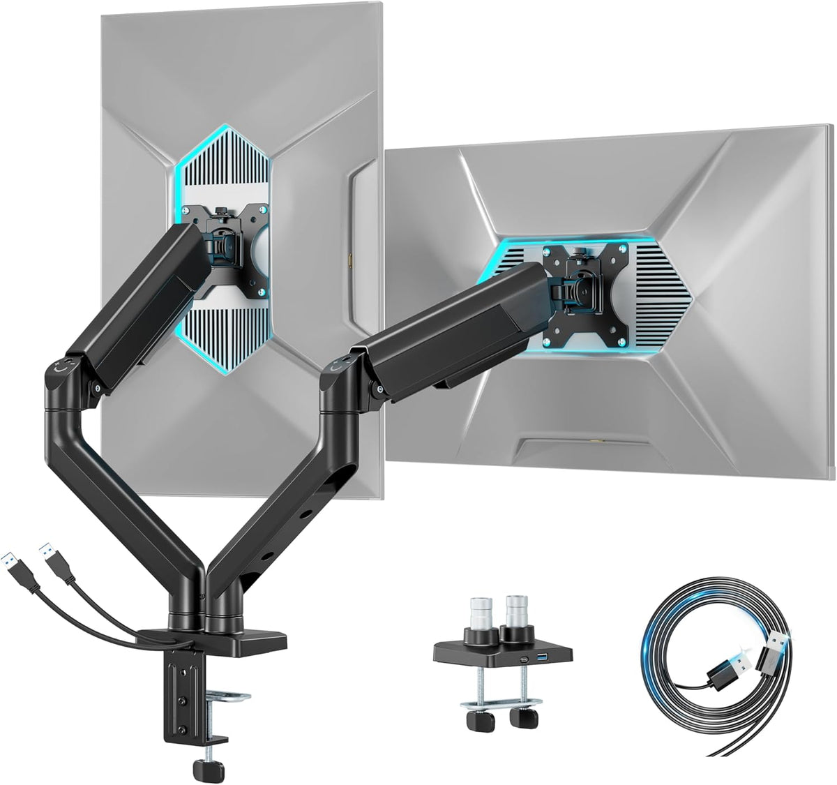 ARES WING Dual Monitor Mount for 17-35 inch Monitors, Black