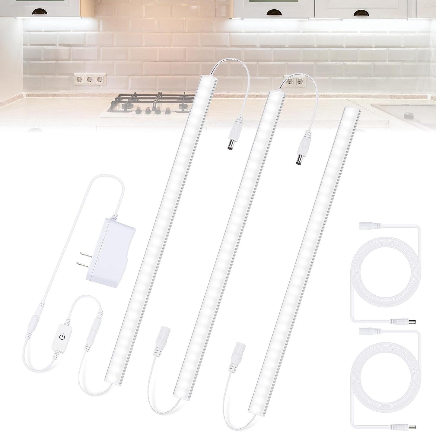Under Cabinet Light, 12 Inch Plug in LED Closet Light with Memory Function, Cold White 6000K, Super Slim Dimmable Workbench,Under Counter Lights for Kitchen