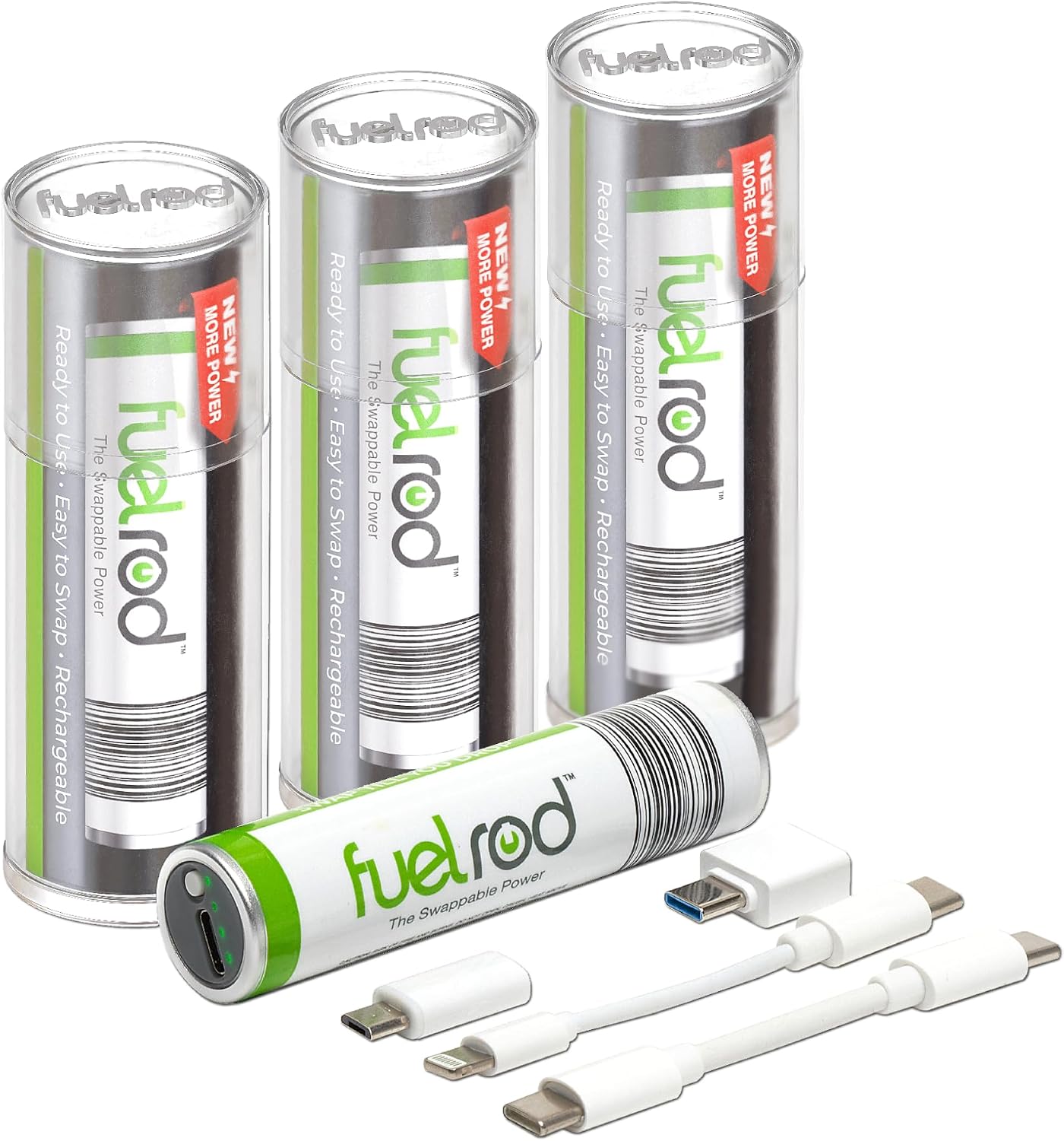 FuelRod USB-C Portable Charger Kit - Pack of 2 - Includes All Cables & Adapters Compatible with All Tablets & Smart Phones, Rechargeable Backup Power Bank, Swap for Charged Rod at Kiosk