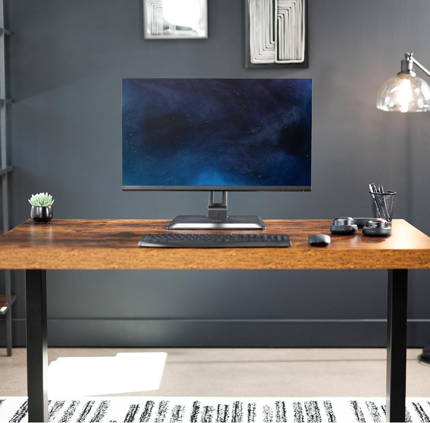 VIVO Premium Single 17 to 32 inch VESA Monitor and Touch Screen Desk Stand with Rotating Base, Freestanding Pneumatic Height Adjustable Arm, 12 inch Maximum Screen Height, Black, STAND-V001R