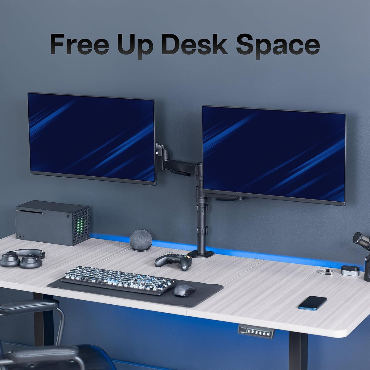 VIVO 17 to 32 inch Dual Mechanical Monitor Mount, 2 Tension Spring Arms, Adjustable Swivel, Rotation, Heavy Duty VESA Desk Stand with C-clamp, Grommet, Max VESA 100x100, Black, STAND-V002K