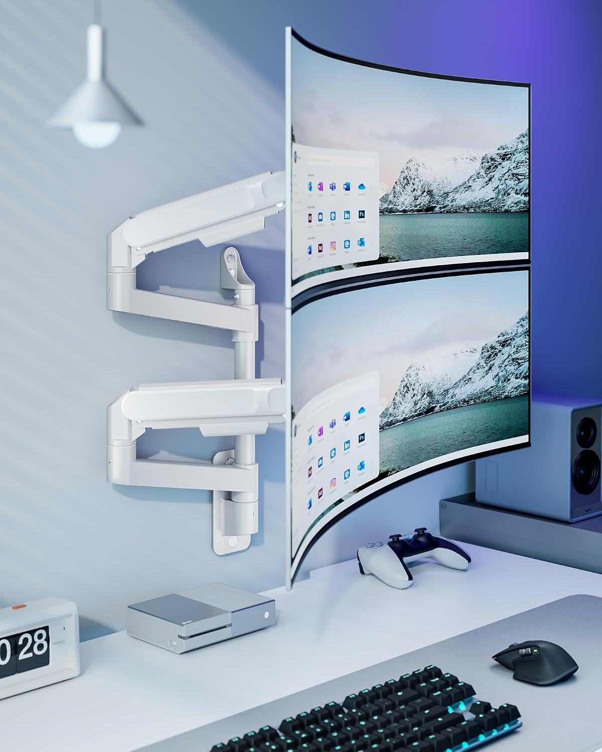 ARES WING Dual Monitor Wall Mount for 24-57 Inch Ultrawide Screen, White