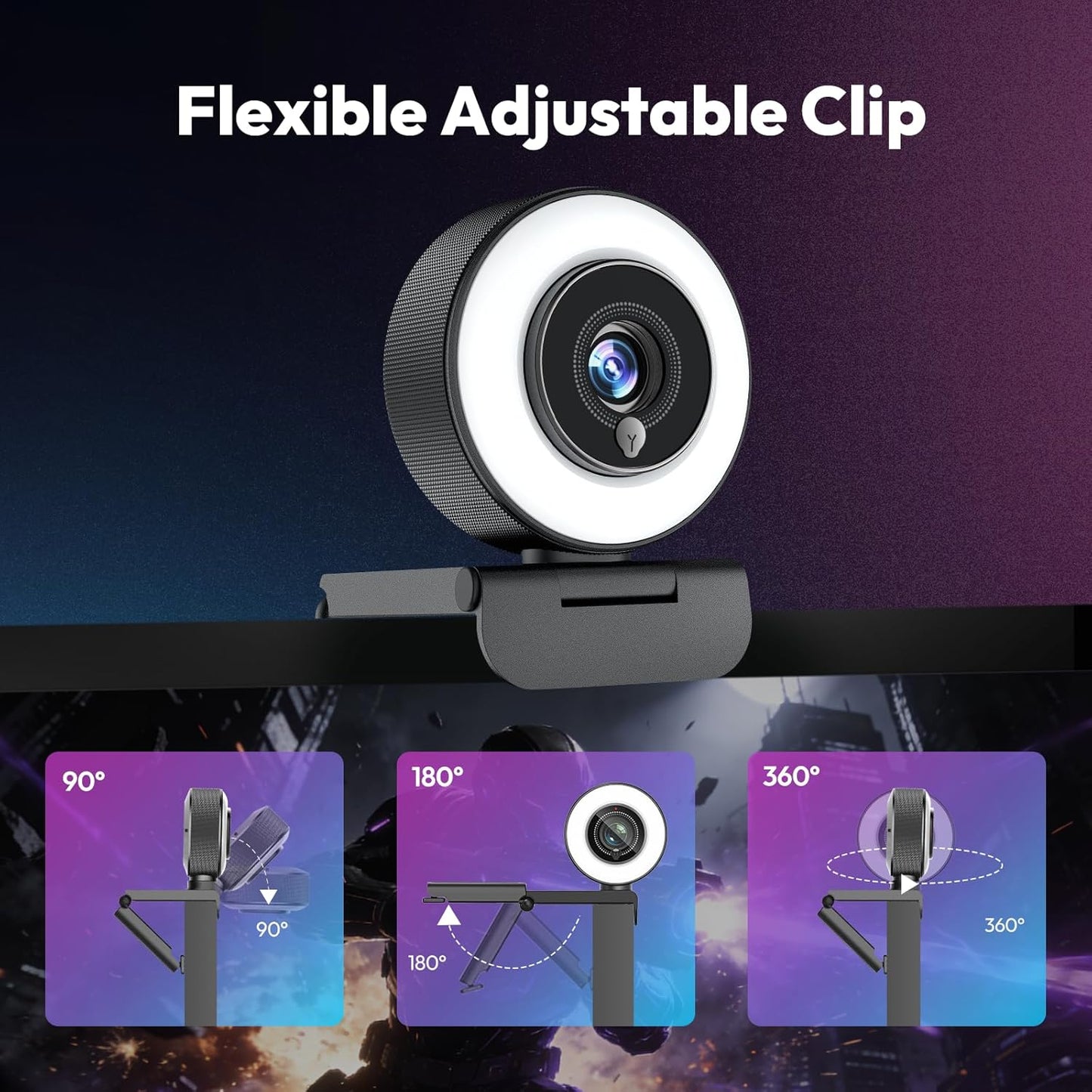 Angetube 4K Webcam with Ring Light, Computer Web Camera for Desktop, Laptop | 4K@30FPS, PDAF Autofocus, 1080P@60FPS, 2 Microphones, USB-A/C, Privacy Cover, Streaming Web Cam for PC Mac, Zoom Teams Twitch