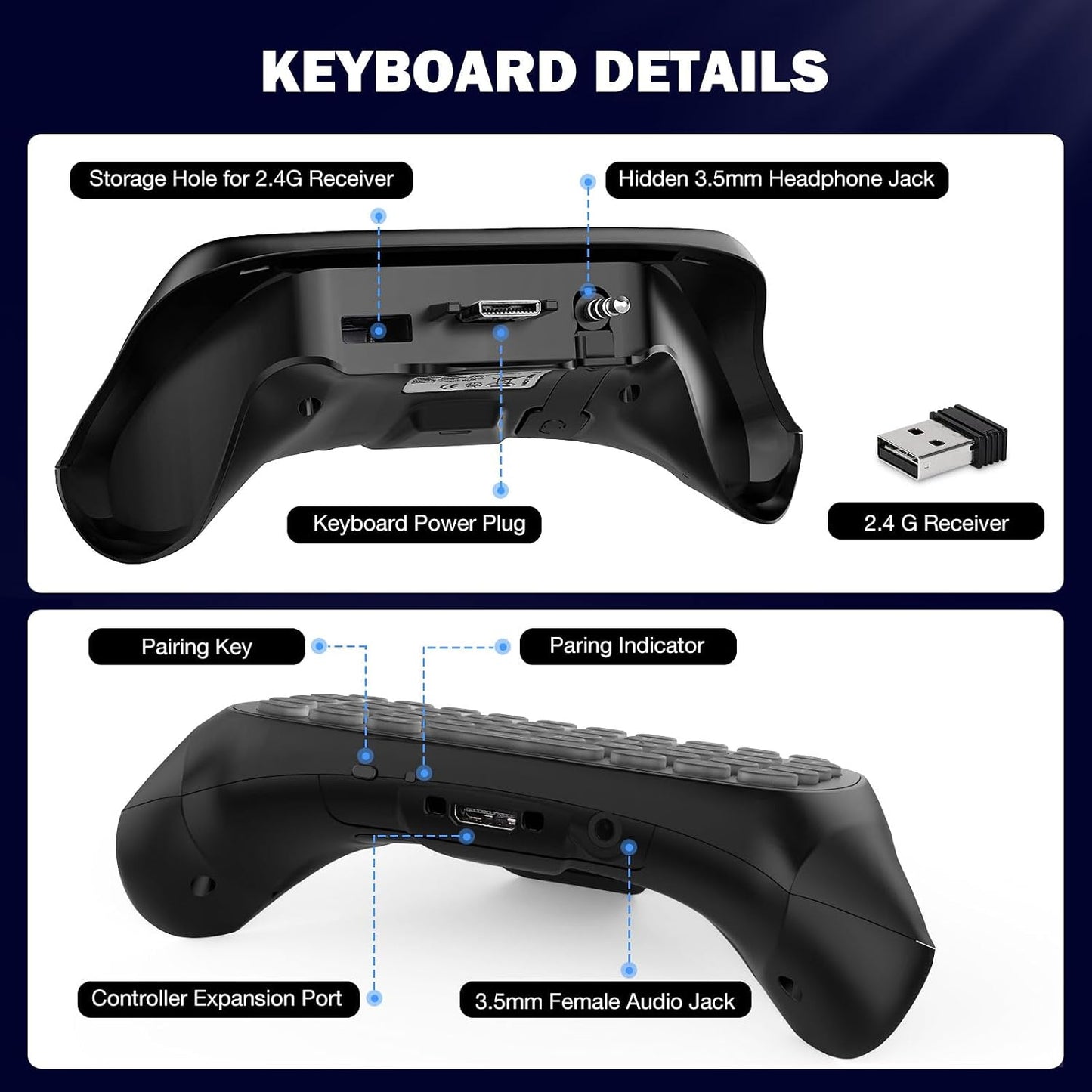 MoKo RGB Backlight Keyboard for Xbox One Controller | Wireless Chatpad with Headset & Audio Jack, Xbox Accessories fit Xbox One/One S/ Elite/2, Series X/S, 2.4G Receiver Included