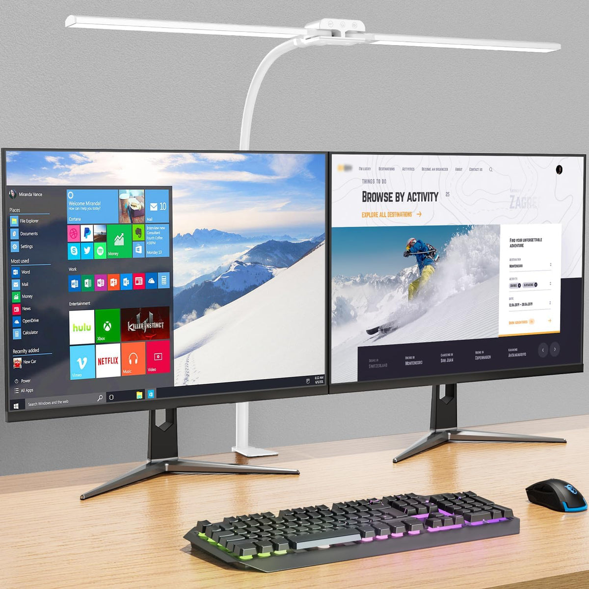 LED Desk Lamp Double Light: 1200LM Desk Light Base for Home Office, White