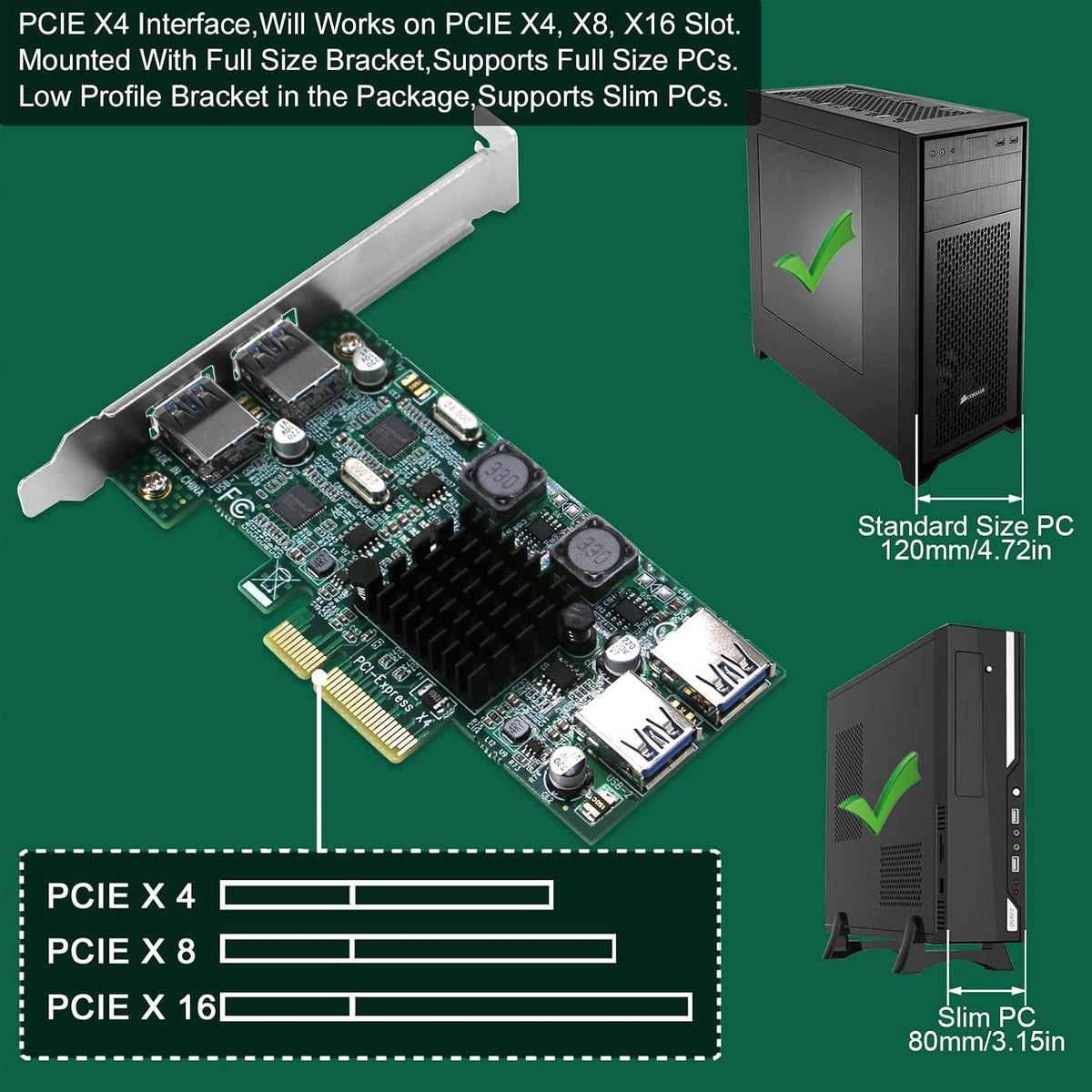 4-Ports Superspeed 5Gbps PCIE USB 3.0 Expansion Card for Windows and Linux Desktop PCs, 2X Dedicated 5Gbps Channels 10Gbps Bandwidth, Built in FebSmart Self-Powered Technology (FS-2C-U4-Pro)