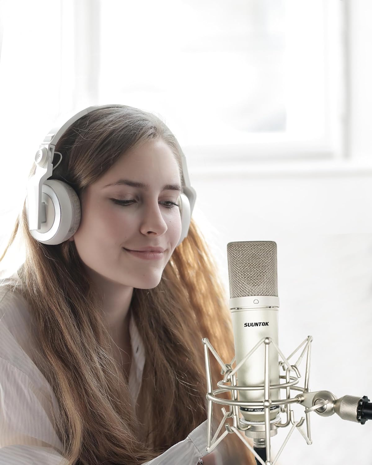 XLR Microphone, Professional Condenser Microphone with 34mm Large Diaphragm, Cardioid Studio Recording Mic Computer Gaming PC TM87KB Mic Kit for Singing, Podcasting, YouTube (Silver)