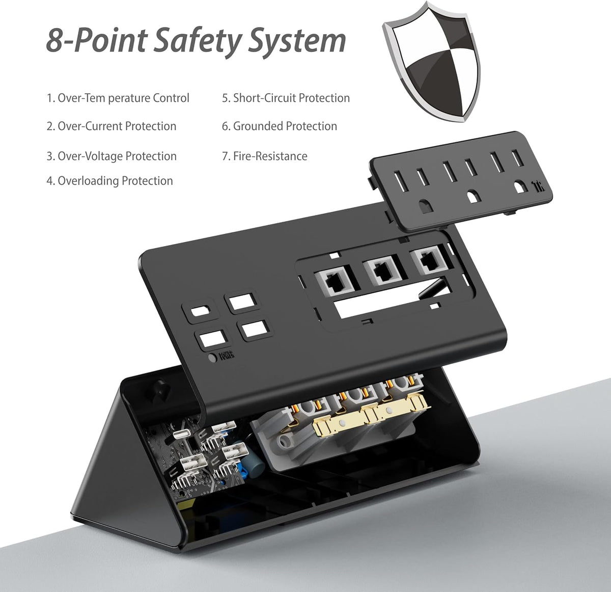 Nightstand Edge Mount Power Strip with USB-C Ports Tabletop Surge Protector Desk Clamp Power Sockets with 3 AC Outlets &4 Fast Charging USB Ports for Home Office Hotel and Dormitory (Black(2-Pack))