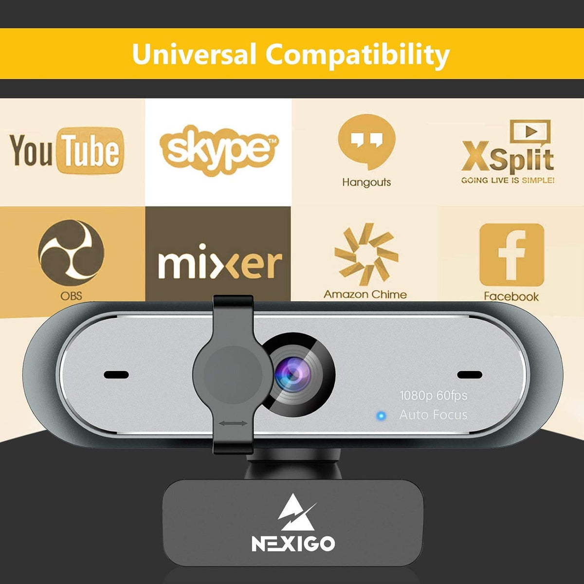 NexiGo N660P 1080P 60FPS Webcam with Software Control, Dual Microphone & Cover, Autofocus, HD USB Computer Web Camera, for OBS/Gaming/Zoom/Skype/FaceTime/Teams/Twitch (Renewed)