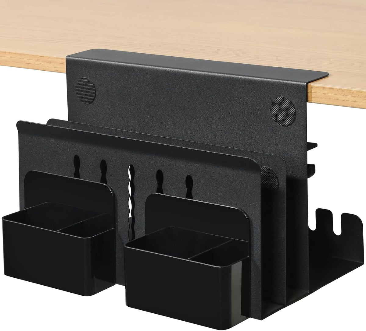 MAXECHO Desk Side Storage, Under Desk Laptop Mount, Table Side Hanging File Organizer, No Drill Clamp On Cable Management Tray, Laptop Holder with Magnetic Pen Holder for Office and Home, Load 22 Lbs