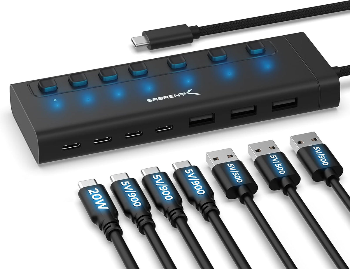 SABRENT 36W 7-Port Powered USB 3.0 Hub, Switches & LEDs (HB-BUP7)