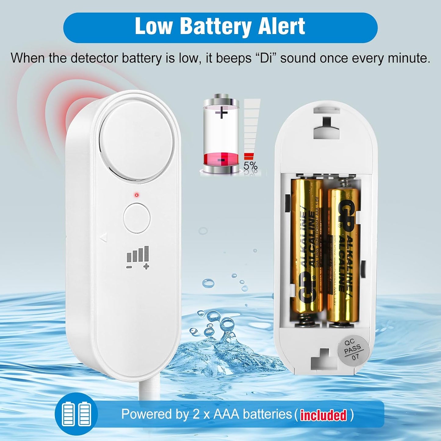DAYTECH Water Level Sensor, 100 dB High or Low Sump Pump Alarm, 79in Cable | Battery powered, no WiFi required, adjustable volume, low battery reminder, tanks, aquariums, pools and cisterns