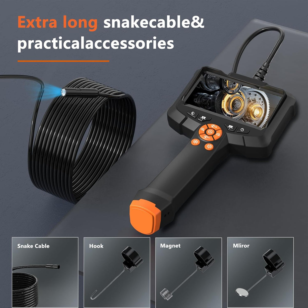 Daxiongmao Borescope 1080P Industrial Endoscope Inspection Camera | Mechanical Tool for Automotive, HVAC, Plumbing, 4.3" IPS Screen, IP67 Waterproof & 16.5ft Semi-Rigid Flexible Snake Probe