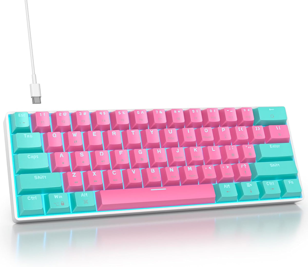 surmen 60% Wired Mechanical Gaming Keyboard, 68 Keys Backlit Ultra-Compact Mini Office Keyboard 60 Percent with Linear Red Switch for PC/Mac Gamer, Typist (68 Dolch)