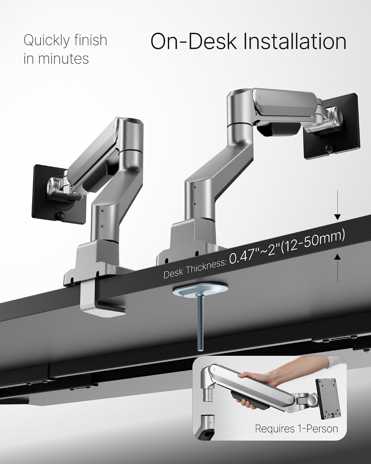 monTEK Deluxe Aluminum Monitor Arm with USB A/C for 17 to 40 Inch Screens