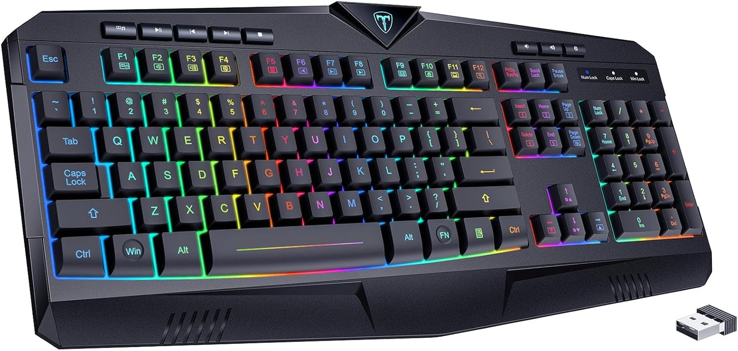 Gaming Keyboard, Full Size RGB Backlit Quiet Computer Keyboard, Wrist Rest, Silent Keys, Multimedia Keys, Anti-ghosting, Waterproof Light Up USB Wired Keyboard for PC Mac Xbox Gamer Office