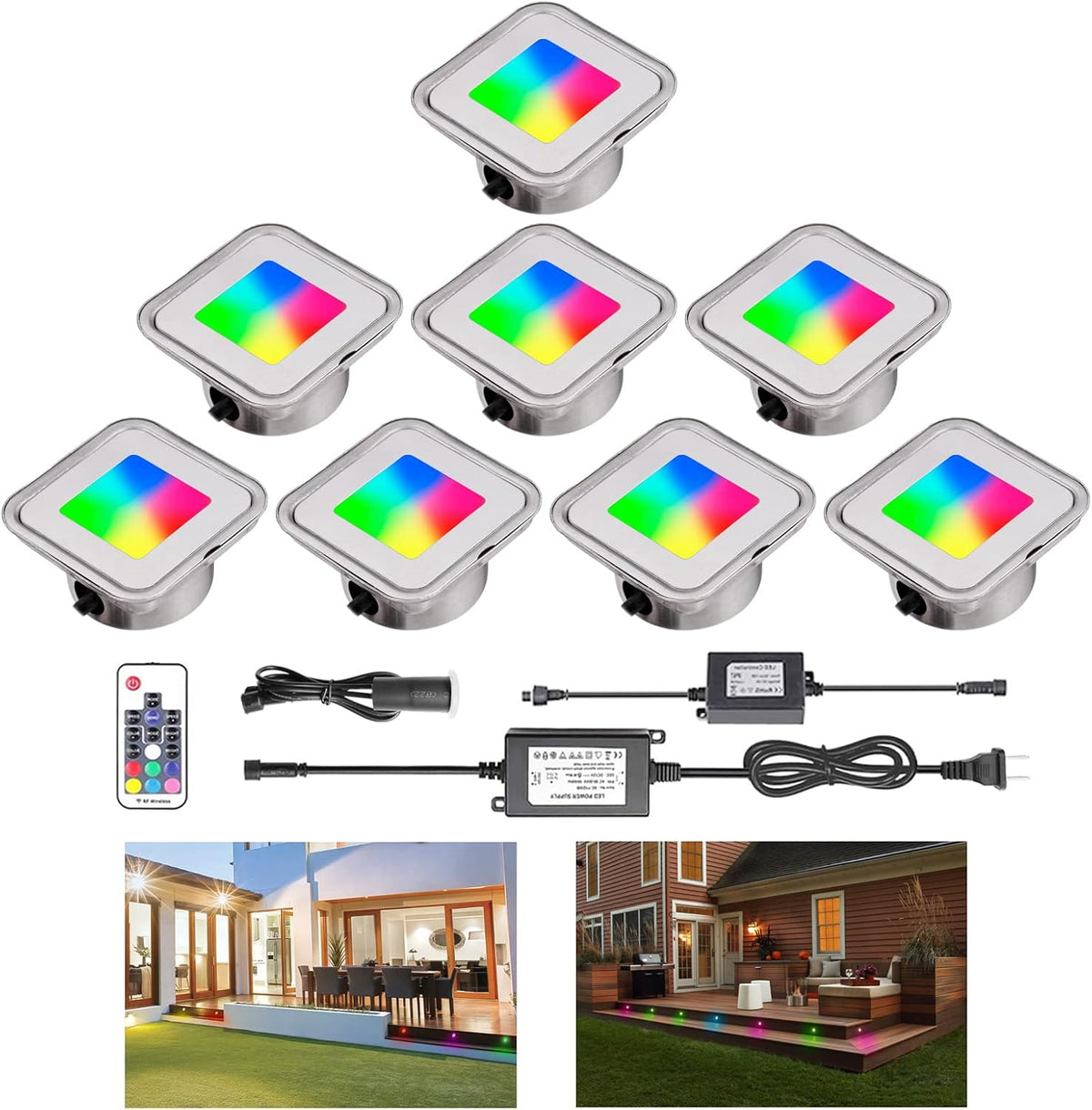 Recessed LED Decking in-groung Lights Kits,Square Outdoor LED Landscape Floor Lighting IP67 Waterproof,12 Pack Low Voltage for Indoor Garden Yard Steps Stair Patio Stage Decoration