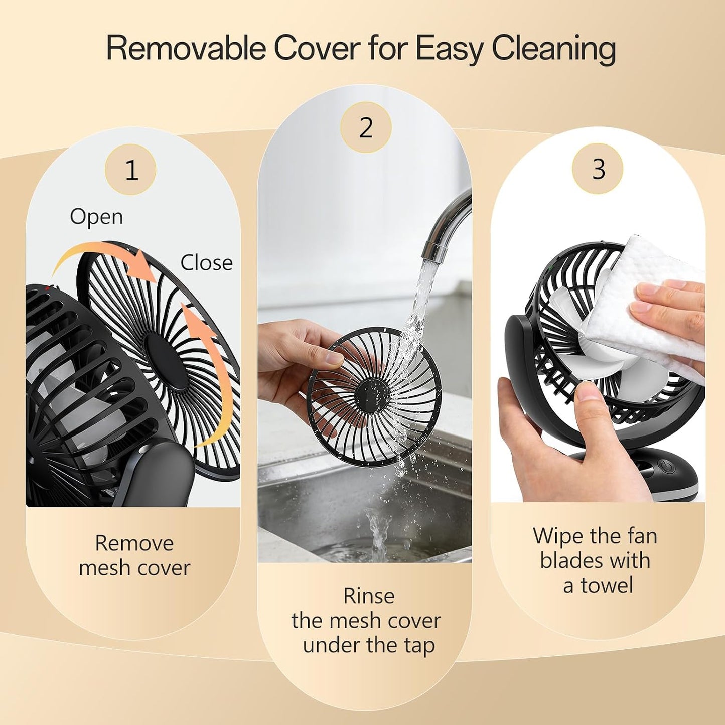TriPole Portable Desk Fan Small Quiet, Rechargeable Mini Fan with LED Light | 31H Runtime, Digital Display, Safety Lock, 4 Speeds, Battery Operated Fan for Bedroom Sleeping Office Travel Camping Cruise