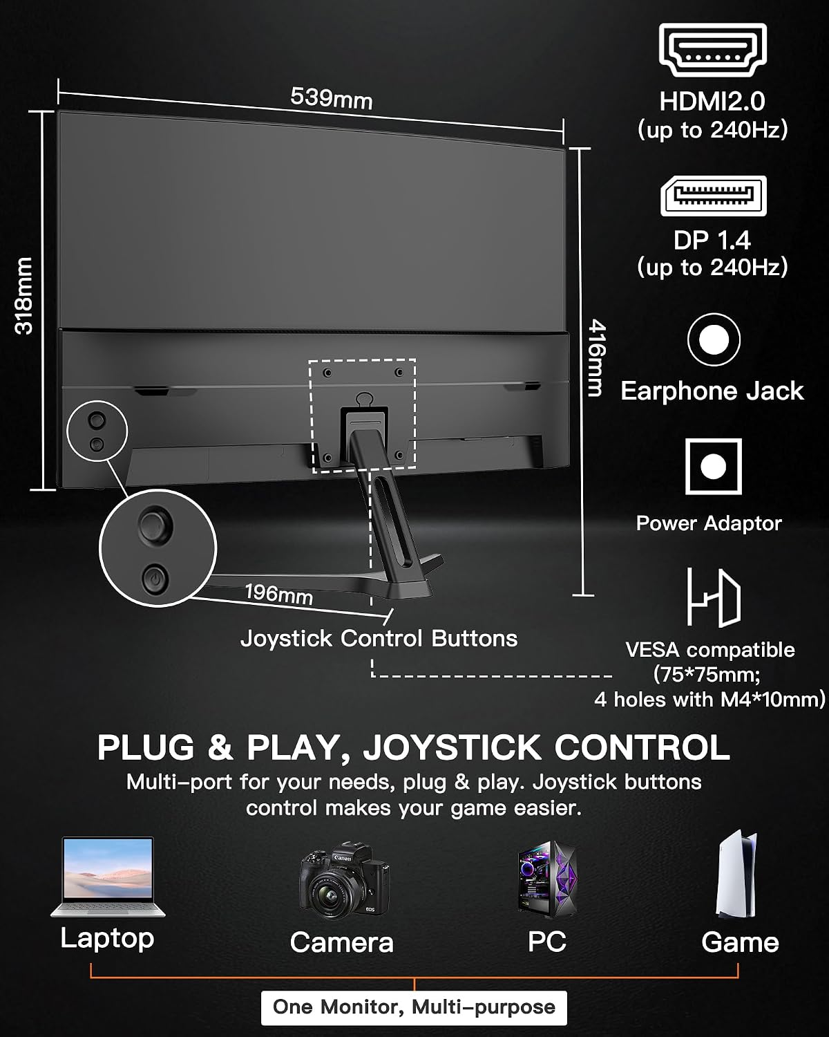 SANSUI 24 Inch Curved 240Hz Gaming Monitor FHD 1080P, 1500R Curved Computer
