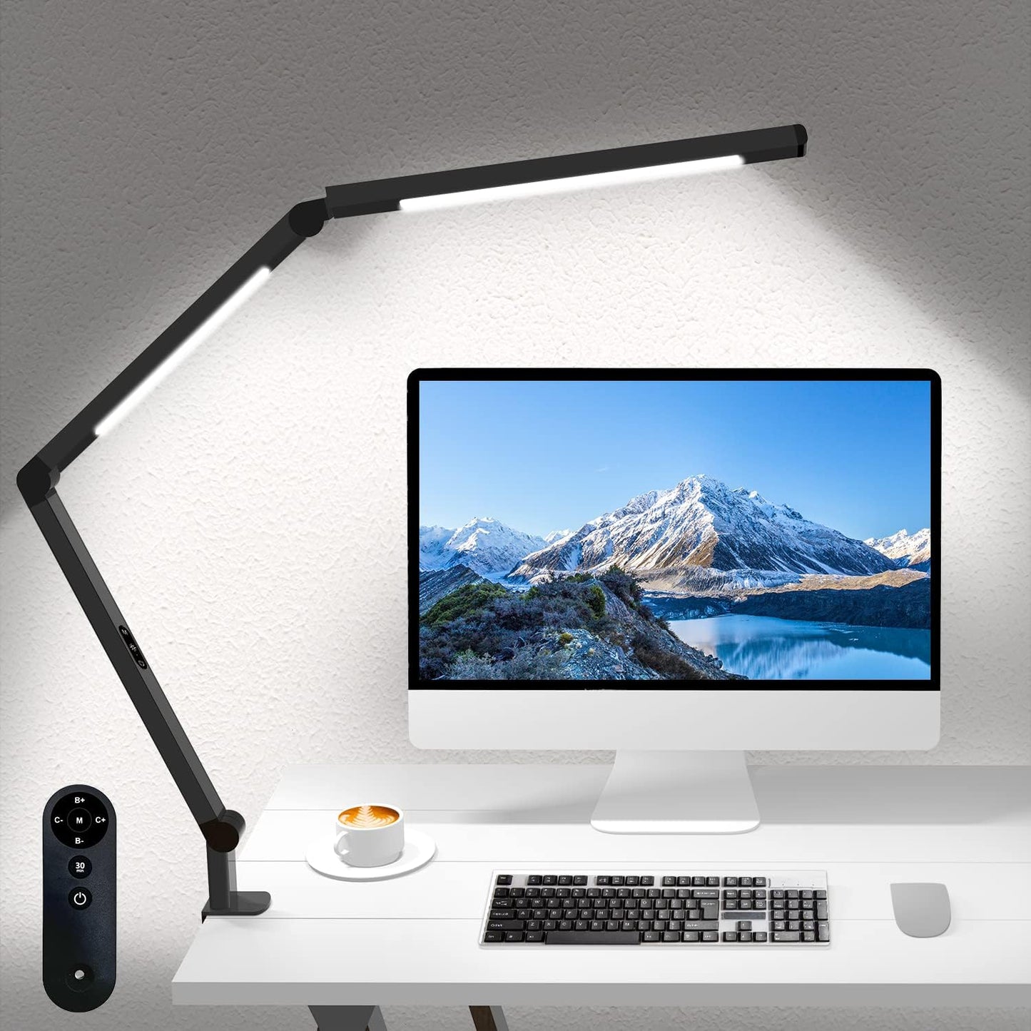 LED Desk Lamp with Clamp, Architect Desk Lamp with Dual Light and Adjustable Swing Arm, Clip-on Eye-Care 4 CCT Modes & 5 Brightness Levels Table Light Modern Computer Lighting for Home Office