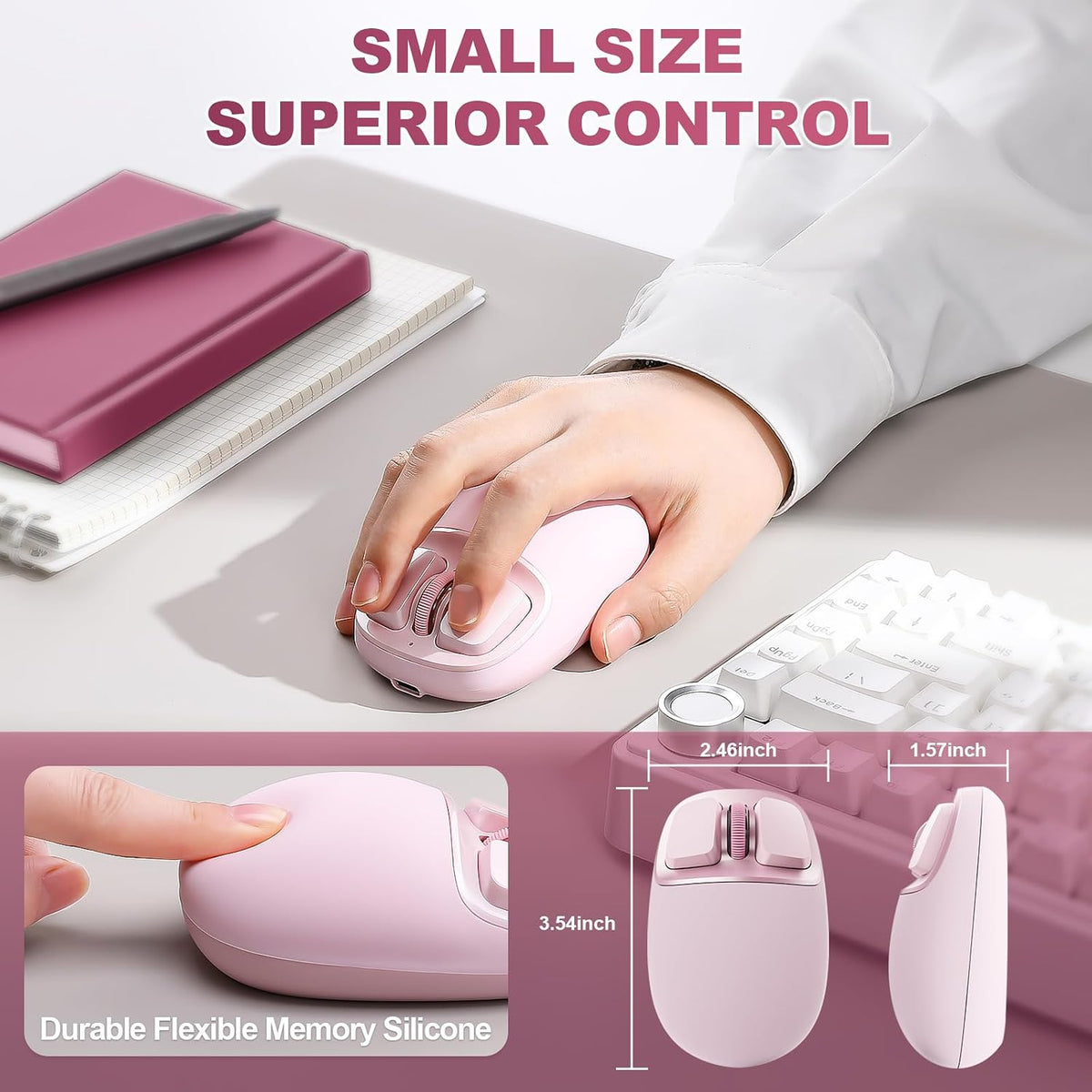 YUNZII C1 Wireless Tri-Mode Wireless Mouse 4800 DPI Optical (Pink)