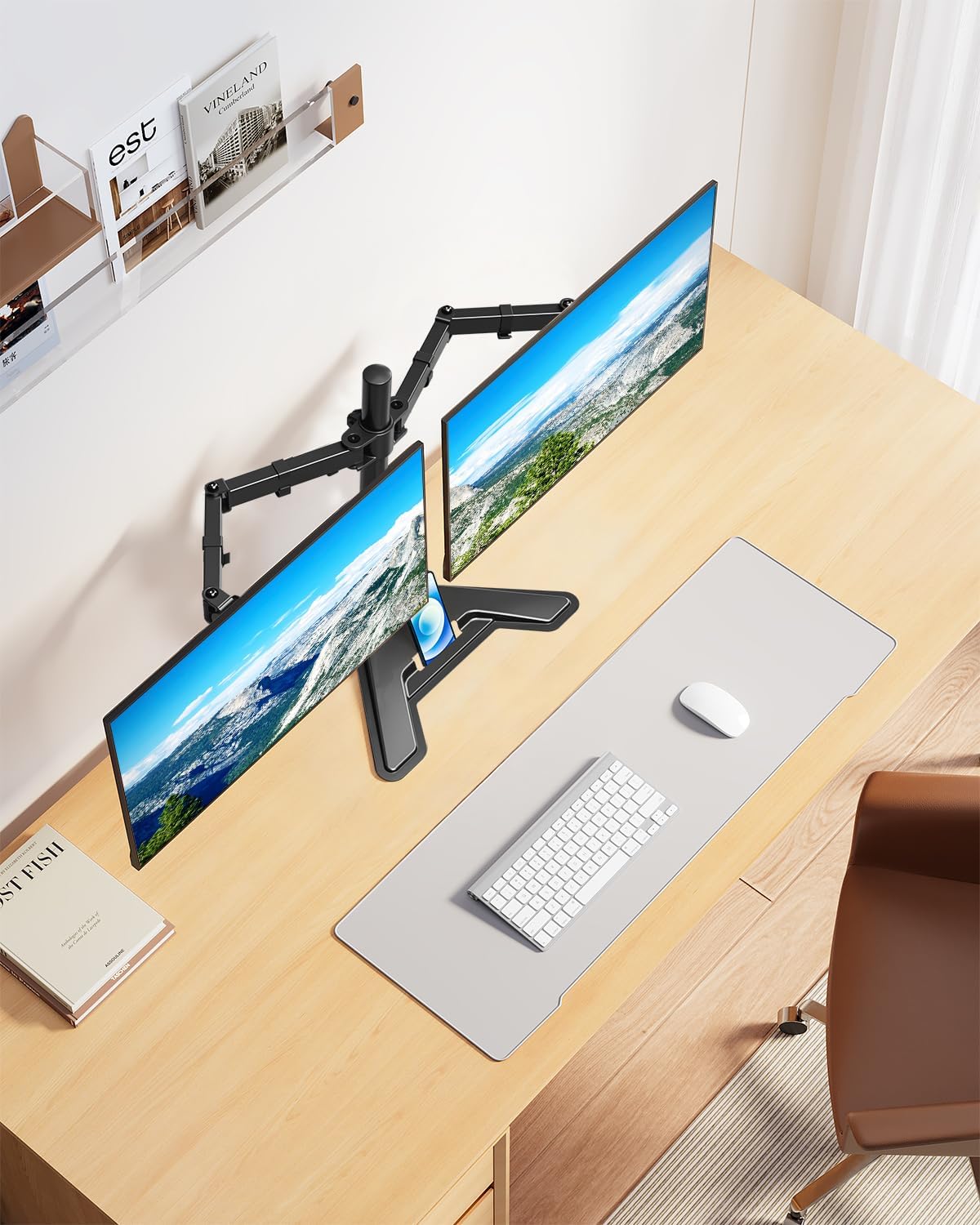 MOUNTUP Dual Monitor Stand - Freestanding & Height Adjustable Monitor Desk Mount, Steady VESA Mount Holds Max 17.6 lbs, Computer Monitor Stand for 2 Screens up to 27 inches, For Home Office