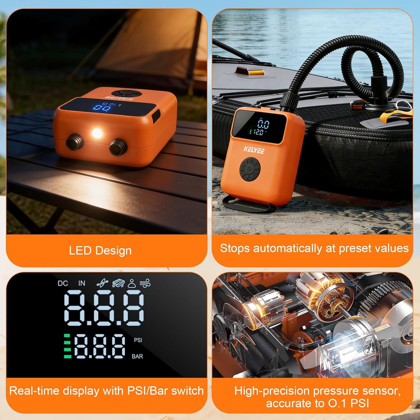 Cordless SUP Air Pump 20PSI Battery Powered, High Pressure Electric Paddle Board Pump with Auto Shut-Off, Fast Inflate/Deflate, USB-C & 12V DC for SUP, Kayak, Boat