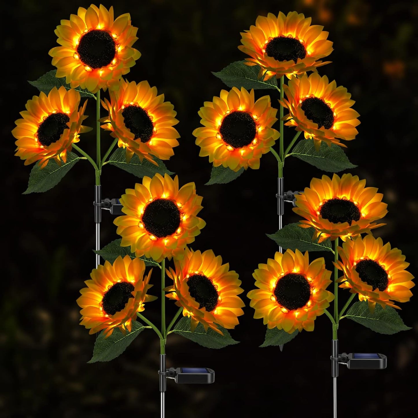 Solar Sunflower Lights Flowers Outdoor Waterproof for Yard Garden Cemetery | 800mA Real Looking Stake Flower Bed Pathway Patio Porch Fall Decors