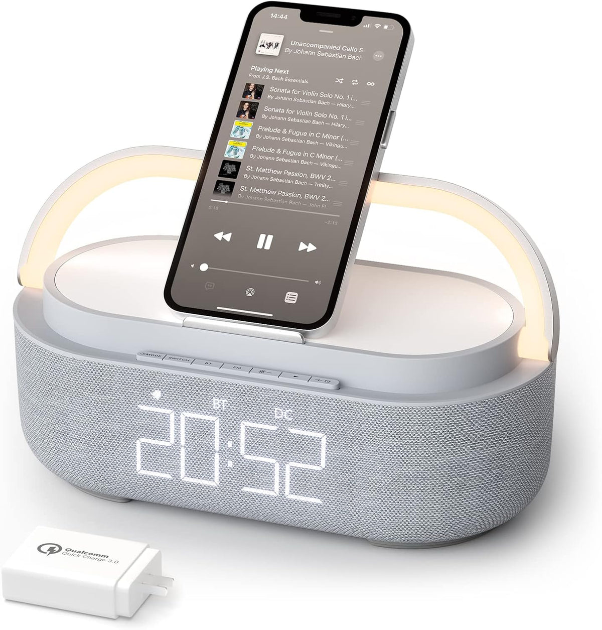 Bluetooth Speaker Alarm Clock & Wireless Charger for Bedside, Home, Office
