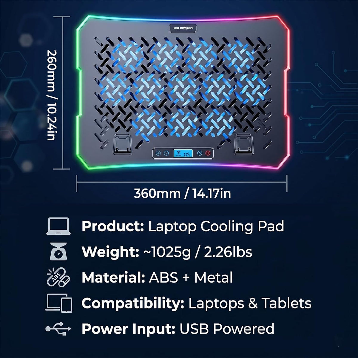Gaming Laptop Cooling Pad, Laptop Cooler with 12 Quiet Fans, RGB Laptop Fan Cooling Stand with LCD Display, 5-Level Ergonomic Adjustable Mount, Fits 15.6 17 17.3 Inch Laptops, Mac, PC (Black)