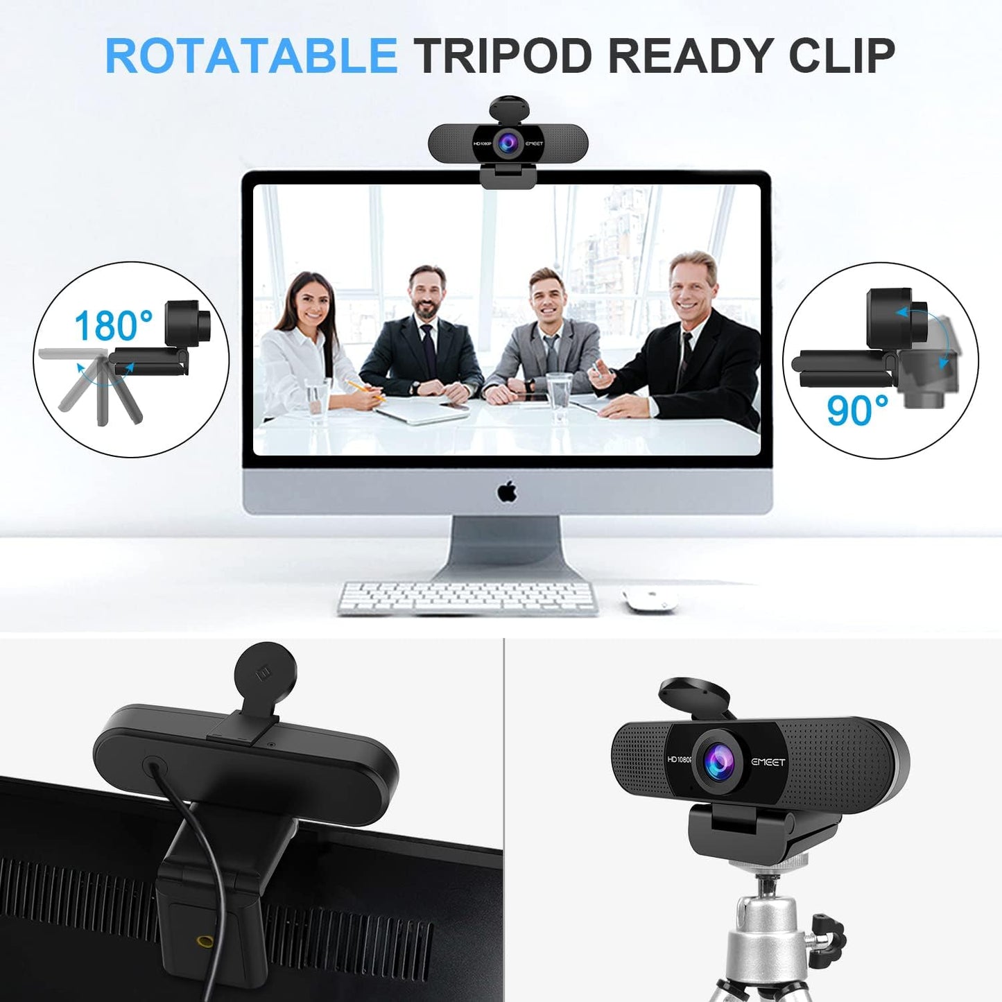 EMEET 1080P Webcam with Microphone, C960 Web Camera 2 Mics Streaming Webcam | 90°FOV Computer Camera, Plug and Play USB Web Cam for Online Calling/Conferencing, Zoom/Teams/Facetime/YouTube, Laptop/PC