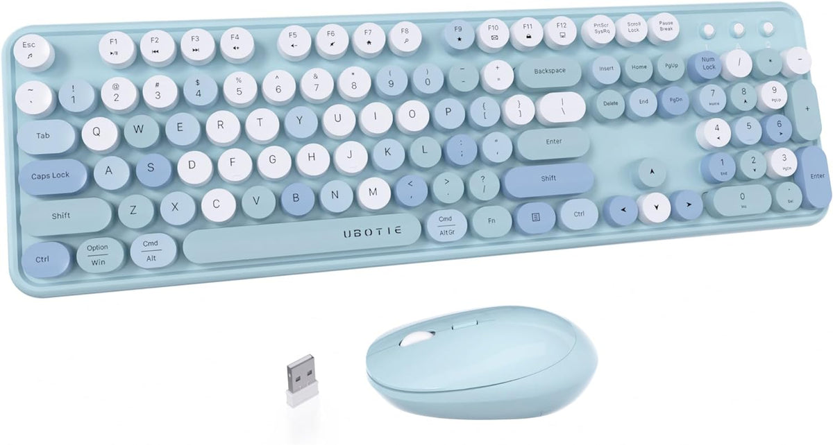 UBOTIE Colorful Wireless Keyboard and Mouse Combo (Green-Colorful)