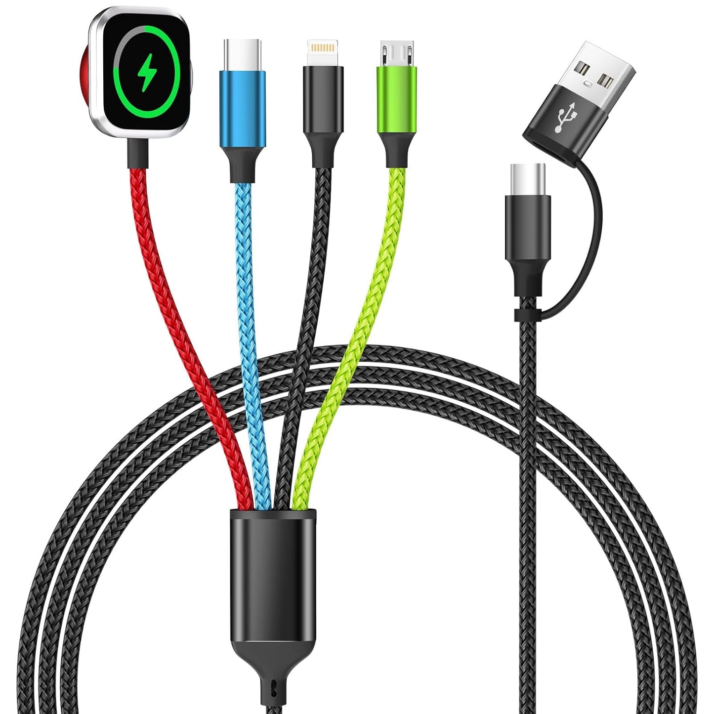 Multi Charging Cable with iWatch Charger, 2 Pack 5FT Travel Essentials | One Cable Charges Multiple Devices, Perfect for Travel, Cruises, Road Trips and Everyday Use while Reducing Cable Clutter