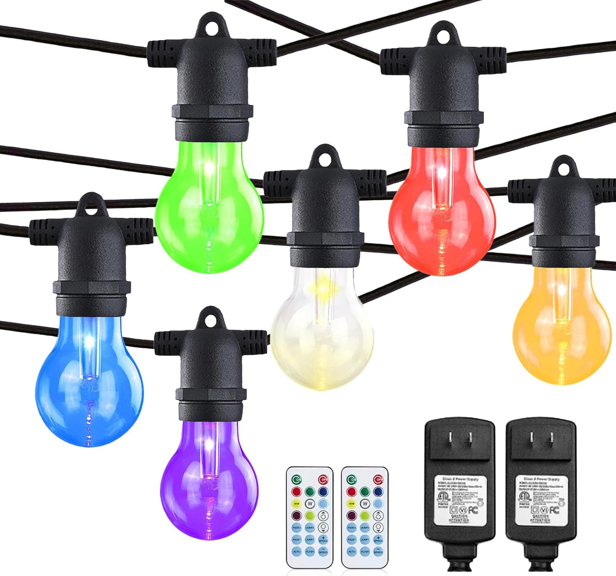 Auroraworld 48FT RGB Outdoor String Lights, Dimmable Color Changing Waterproof LED Patio Lights with Remote & E26 Shatterproof Edison Bulbs for Bistro Backyard Garden Party Decor
