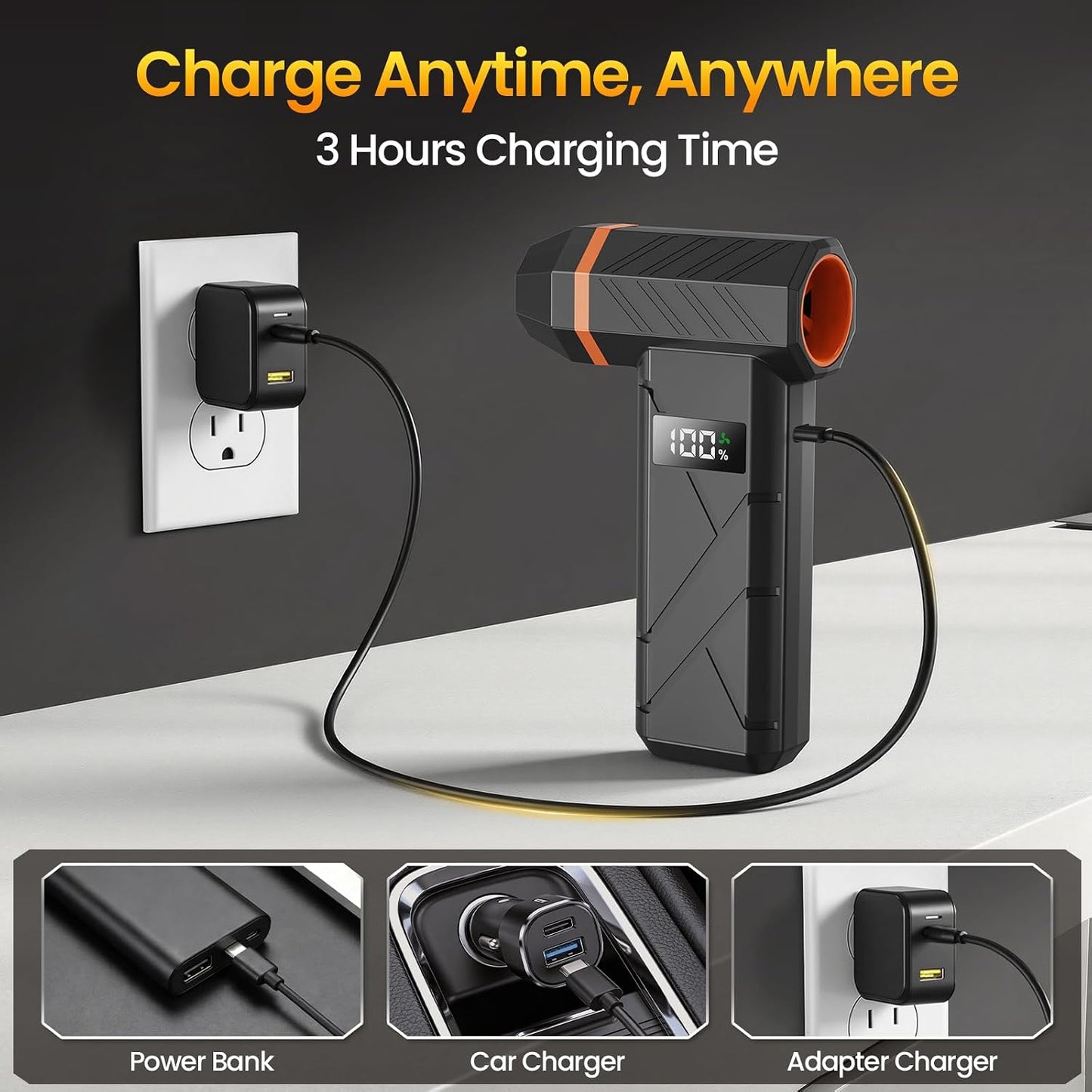 Dzaki Compressed Air Duster & Vacuum 2-in-1, 140000RPM Electric Air Duster, 4-Gear Adjustable Rechargeable Cordless Dust Blower with LED Light Fast Charging for Keyboard PC Car Home Outdoor-Orange