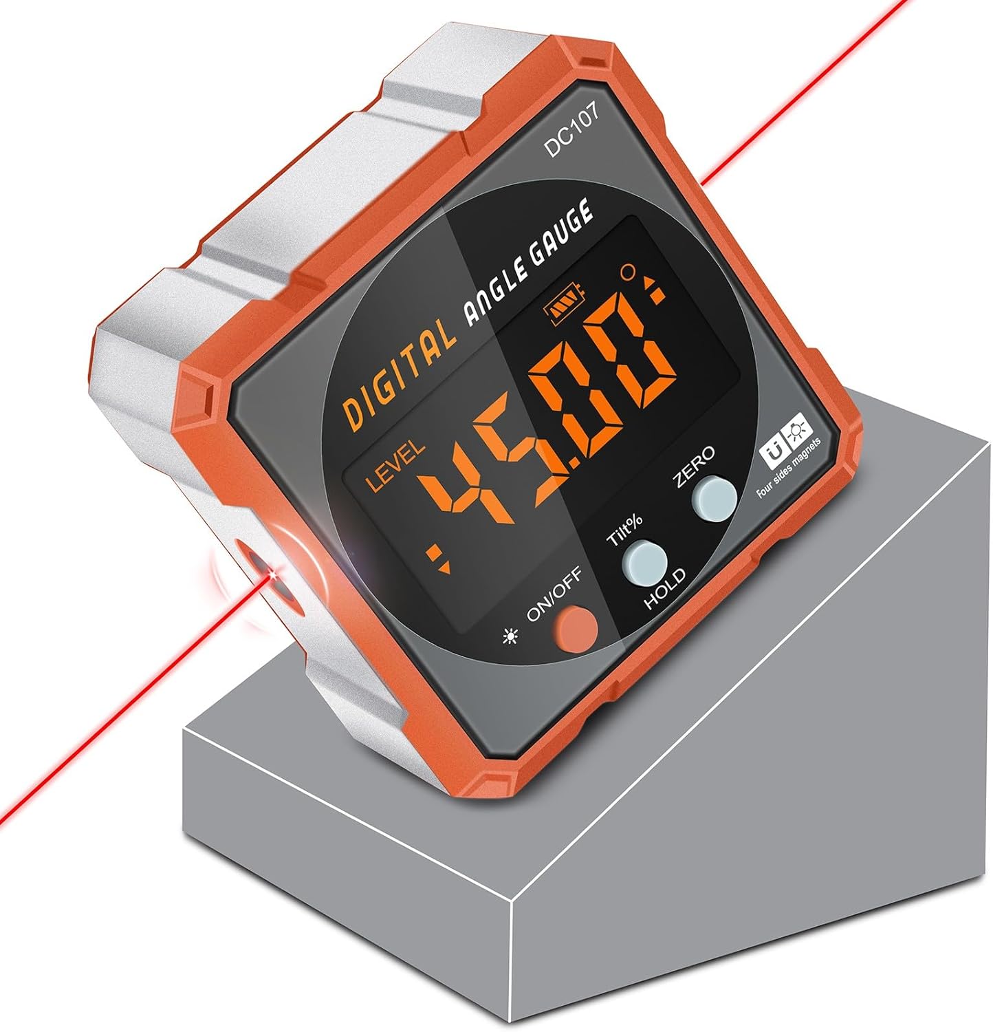 Digital Angle Finder & Gauge, Magnetic Dual Laser Inclinometer | 4-Side Strong Magnetic Protractor, Electronic Laser, Digital Level Cube, Table Saw Miter, Woodworking Measuring Tool, Hanging