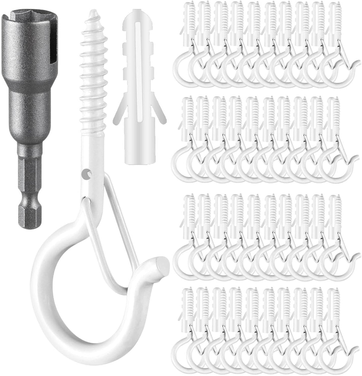 FSAH 24 PCS Q-Hanger Hooks with Safety Buckle, Windproof Screw Hooks