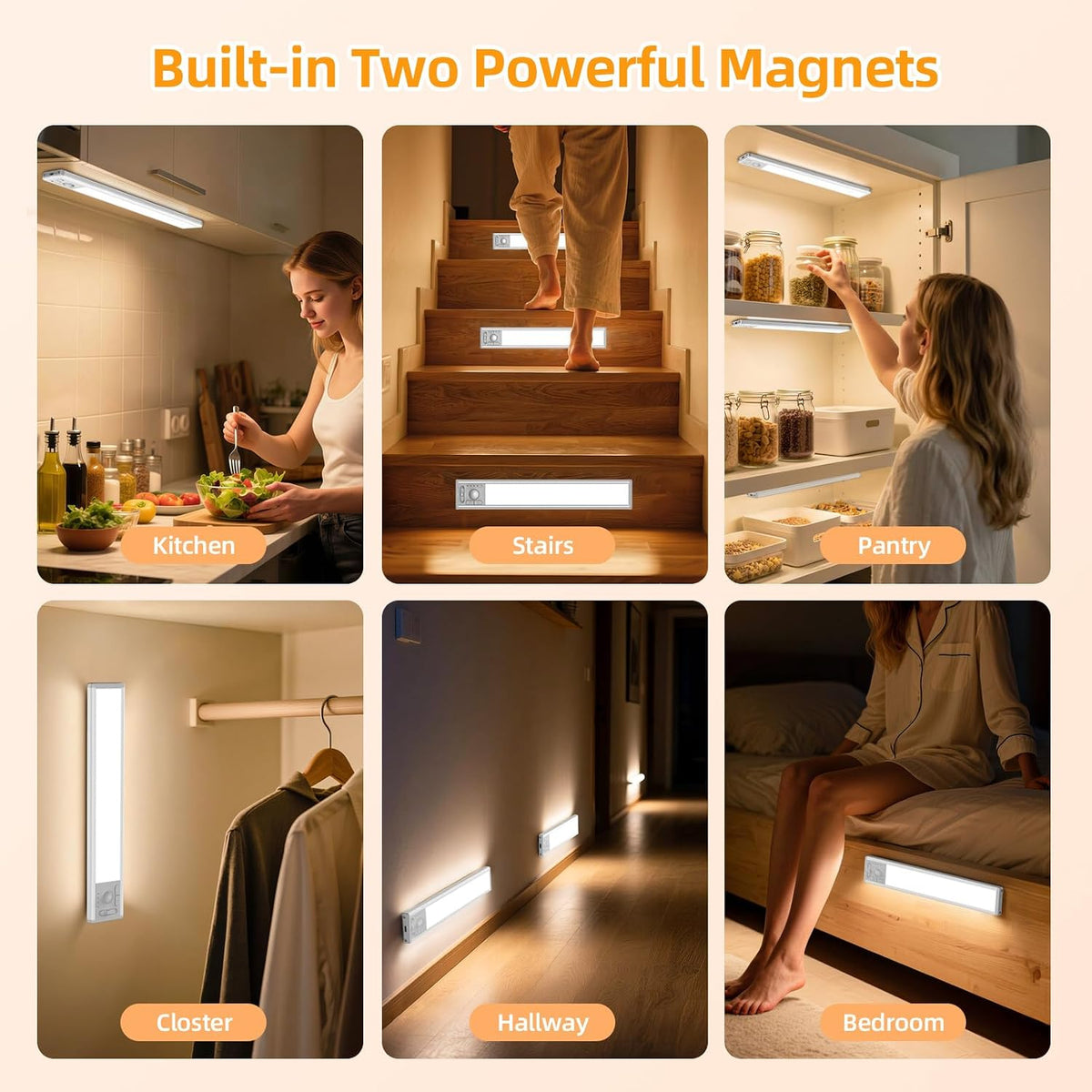 10.5in Rechargeable Under Cabinet Light, 2200mAh Motion Sensor Light,3 Pack