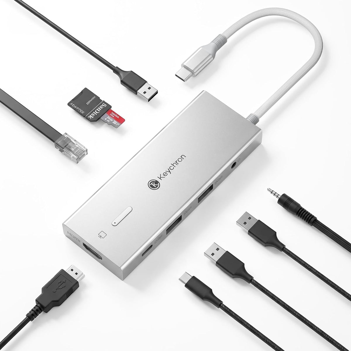 Keychron USB Hub, 6in1 USB C to 4K@60Hz HDMI, 10Gbps USB,100W PD Charging