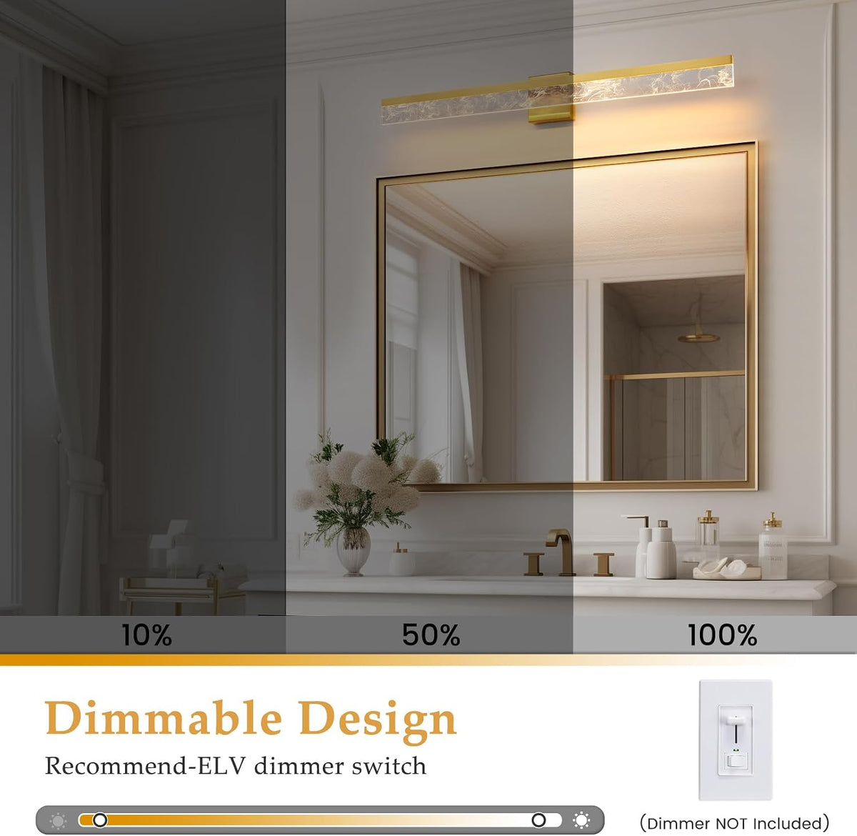 AIJIASI 39-Inch Brushed Gold Vanity Light Fixture, 28W Dimmable LED Modern Light Bar for Bathroom Mirror, Restroom, Bedroom (3000K)